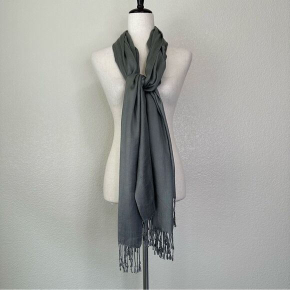 BUNDLE (2) 100% Pashmina Gray Burgundy Scarf - Picture 5 of 13